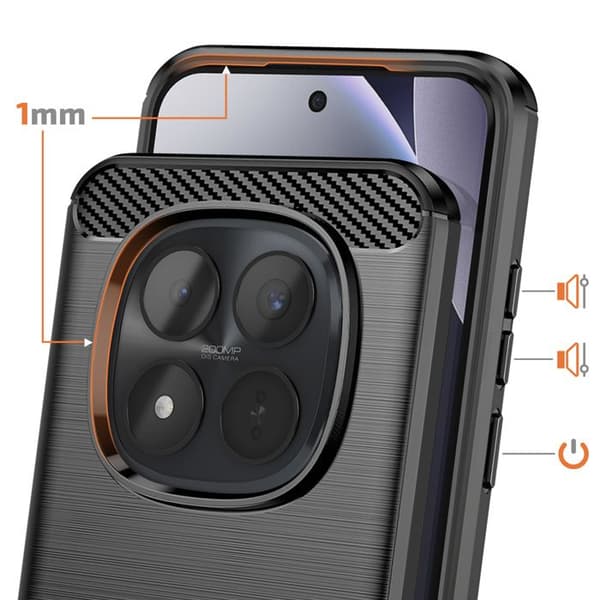 Silicone Cover til Redmi Note 15 Pro Plus med Carbon Effekt Børstet Tekstur Sort Svart