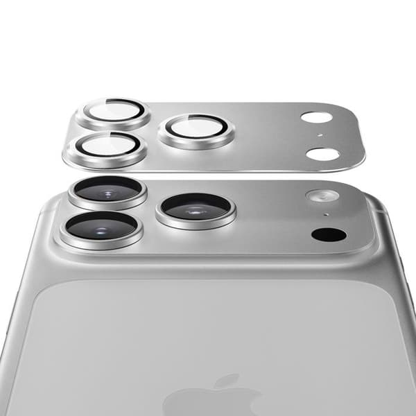 Beskyttelseskamera til iPhone 18 Pro Max i hærdet glas med titaniumramme i sølv