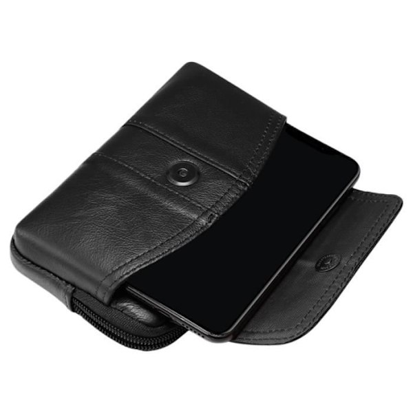 Äkta läder Smartphone Bälte Case Storlek 145x85mm Bältesögla - Svart - AVIZAR Svart