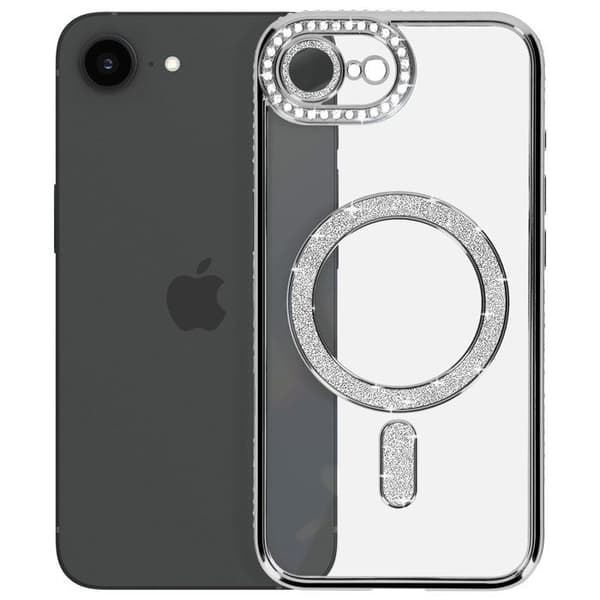 iPhone 17e-fodral Kompatibel med MagSafe med Silver Strassad Kant Grå