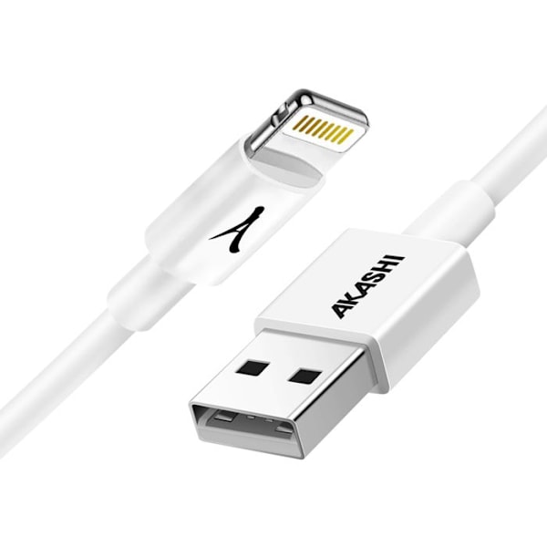 USB-kaapeli iPhone Lightning-lataukseen ja synkronointiin 3m Akashi Valkoinen Vit