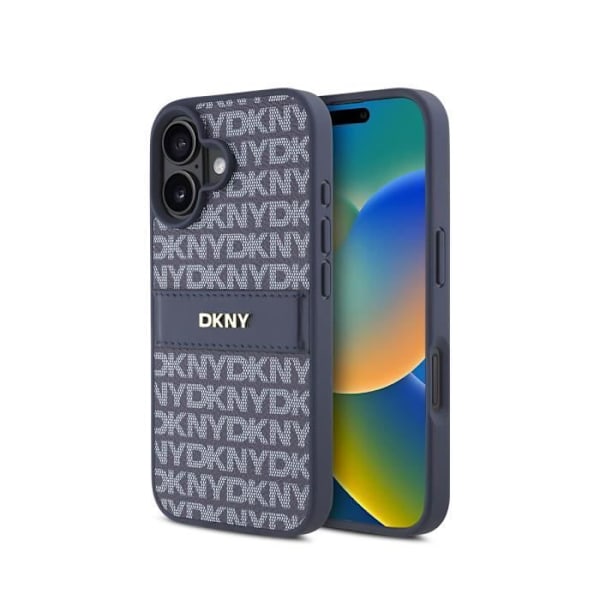 Coque för iPhone 16 Utgåva Repeat Pattern Tonal Stripe med Metalliserad Logotyp DKNY Blå Vit