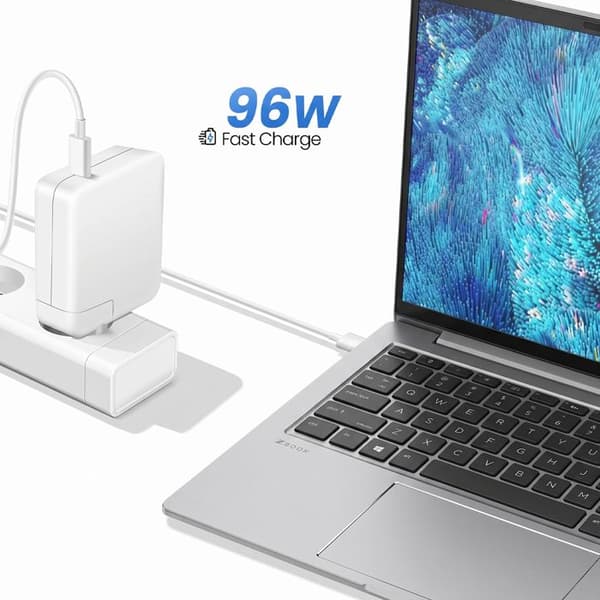 Lader til HP ZBook Firefly USB-C 96W + Kabel 1,8m Hvid Vit