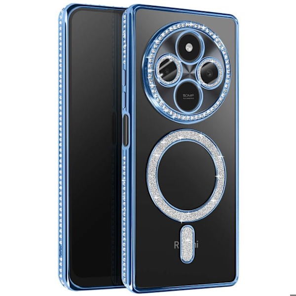 Coque Diamant pour Xiaomi Redmi 14C MagSafe Contour Strass Bleu Blå