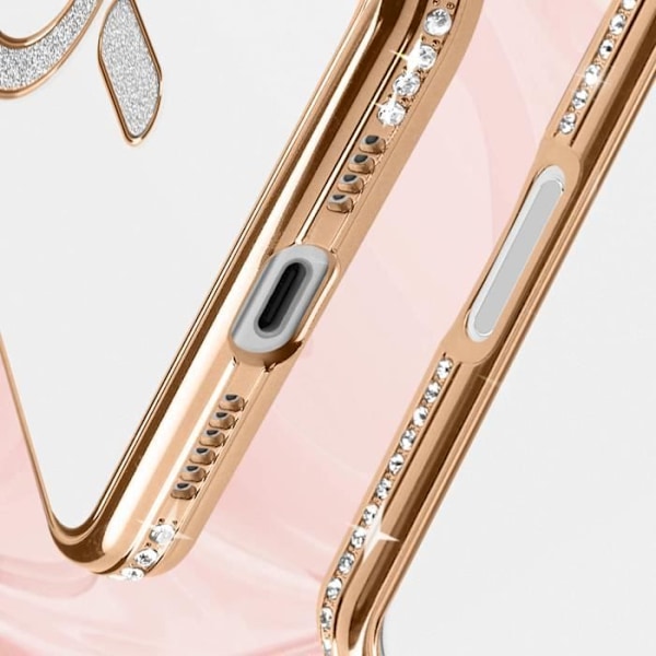 Timanttikotelo iPhone 16:lle MagSafe Protection Rhinestone Contour Gold Gul