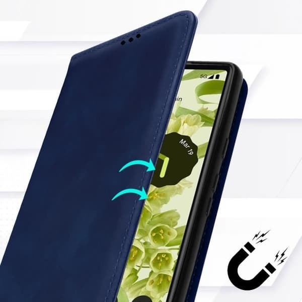 AVIZAR Wallet Cover til Google Pixel 6a - Blå - Hard Shell - Distressed Effect - Video Support funktion Blå