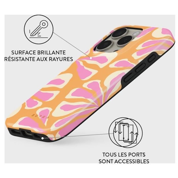 Coque för iPhone 16 Pro Max MagSafe Tough Antichocs Modell Aloha Burga Rose Gul
