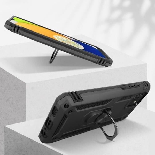 Fodral för Samsung Galaxy A03 Hybrid Stötsäker Support Ring Video Support svart Svart