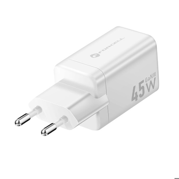 Lader - FORCELL - Forcell - 45W - GaN III - USB-C og USB-A Vit