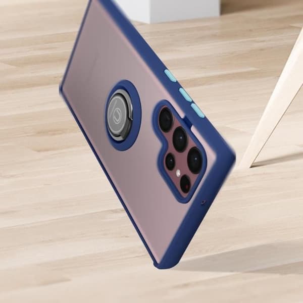 Coque - Samsung - Galaxy S22 Ultra - Bi-material - Metallring - Videostöd blå Blå