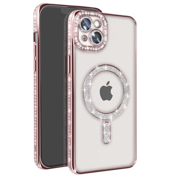 Coque - Diamant - iPhone 14 Plus - Strass Pink - MagSafe - Elegant - Hård Rosa