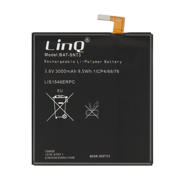 Internt batteri til Sony Xperia T3 - LINQ - BAT-SNT3 - Sort - 3000mAh - Kompatibelt internt batteri Svart