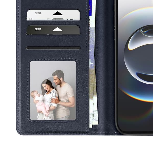 Premium Læder Wallet Case til iPhone 16 med Stand Funktion Mørkeblå Blå