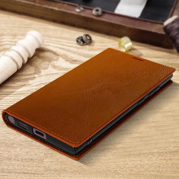 Galaxy S22 Ultra Folio Case Ægte læder kortholder Video Support - camel kamel