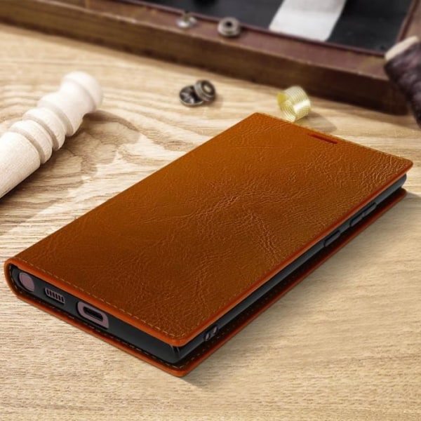 Galaxy S22 Ultra Folio Fodral i äkta läder Korthållare Videostöd - kamel kamel