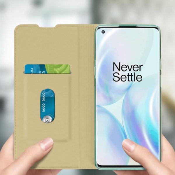 OnePlus 8 Pro Cover Folio Fodral Korthållare Funktion Videostöd Guldgul