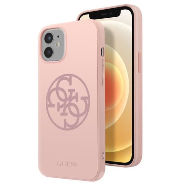 Tyndt etui til iPhone 12 Mini Soft Touch skærmtrykt interiør Guess Powder Pink Ros