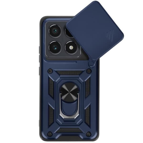 Coque för Xiaomi 14T Pro - Mayaxess - Stötsäker - Skjutbart kameraskydd - Stödring Blå