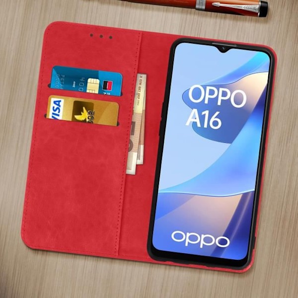 Oppo A16 och A16s Folio Wallet Case Video Support Funktion Röd Röd