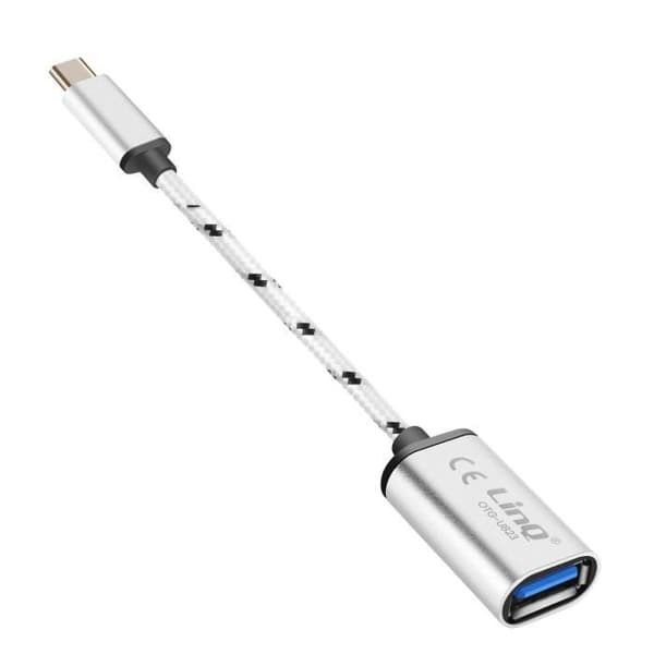 USB-C till USB OTG-adapterkabel - LINQ - 15 cm - Silvergrå - 5 Gbps överföringshastighet
