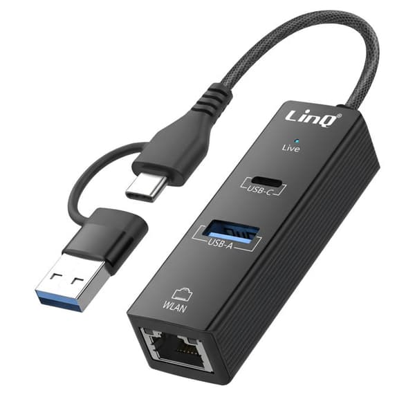 USB Hub - LINQ - 3-i-1 - USB-C Power Delivery - Ethernet RJ45 - USB 3.0