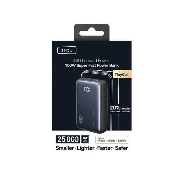 Powerbank INIU Leopard Power 25.000 mAh 100W Sort Svart