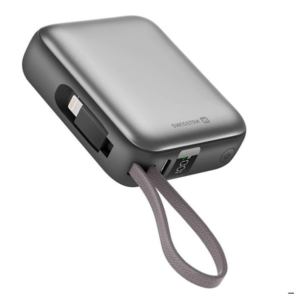 Eksternbatteri 10000mAh med USB-C- og Lightning-kabler Ultra-kompakt Swissten Sølv Grå