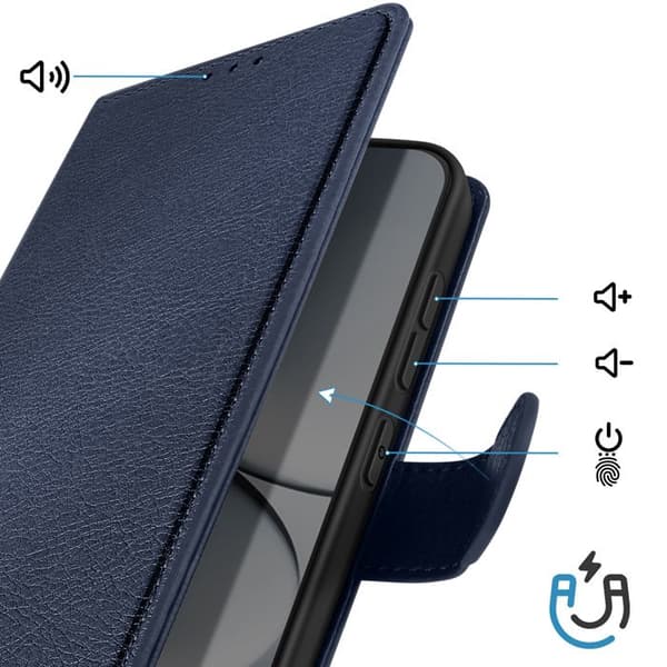Pungetui til Redmi Note 15 Pro 5G Chesterfield Grainet Stativfunktion Mørkeblå Blå