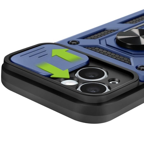 Coque för iPhone 15 - MAYAXESS - Ring Stödhållare Skjutbar Kameraskydd - Blå - Stötresistent - Bi-material Blå