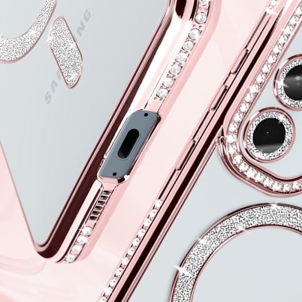 Fodral till Samsung Galaxy A55 - AVIZAR - Champagnerosa Rhinestone Contour - Stel - MagSafe-kompatibel Rosa