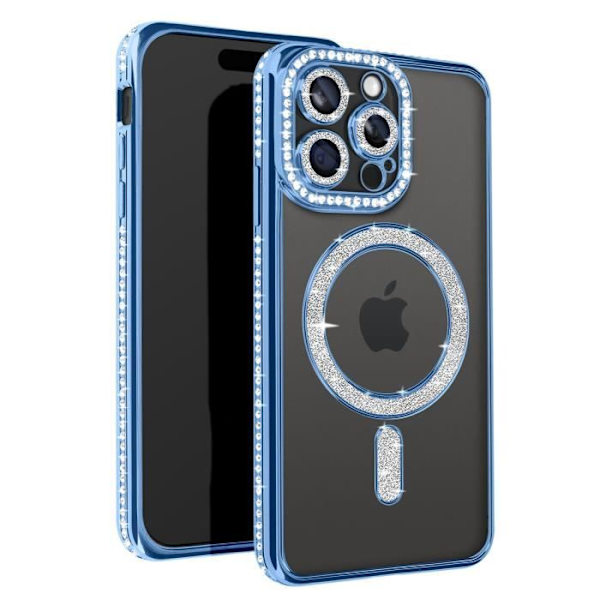 Diamantfodral för iPhone 15 Pro - AVIZAR - MagSafe Protection - Rhinestone Contour - Ljusblå Blå