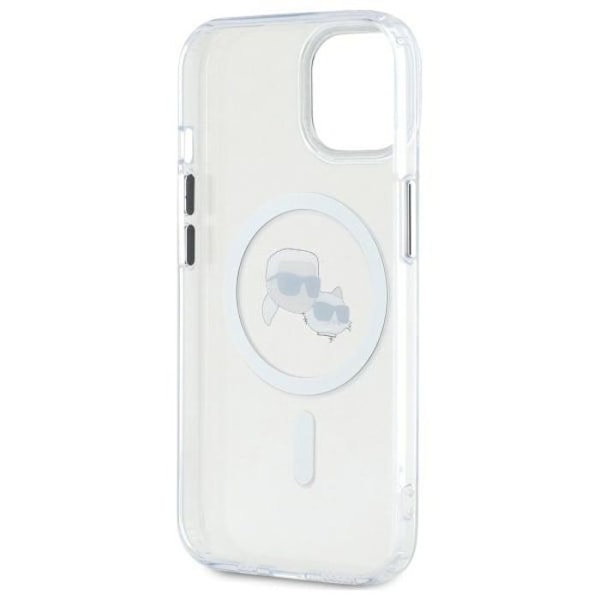 Coque för iPhone 14 - Karl Lagerfeld IML MagSafe (KLHMP14SHLSKCH) - Vit Metall Karl&Choupette Huvud