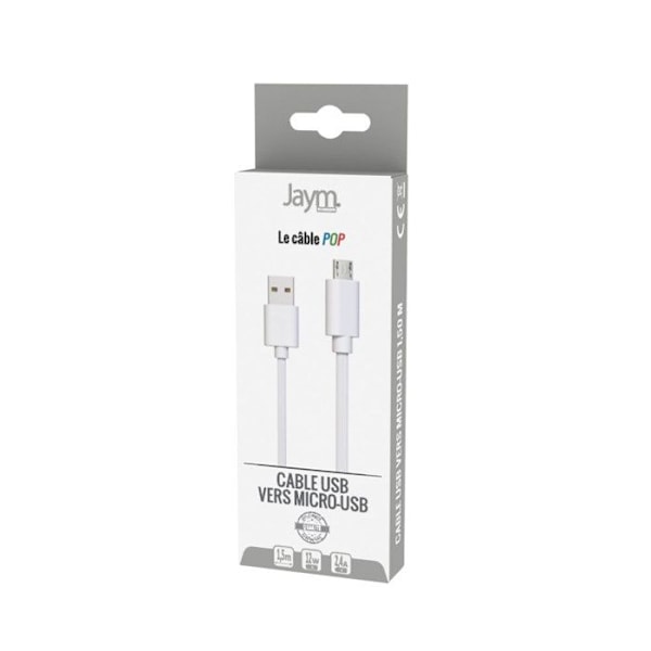 Micro-USB kaapeli USB-A 2,4A lataus ja synkronointi POP-kokoelma 1,5m Jaym Valkoinen Vit