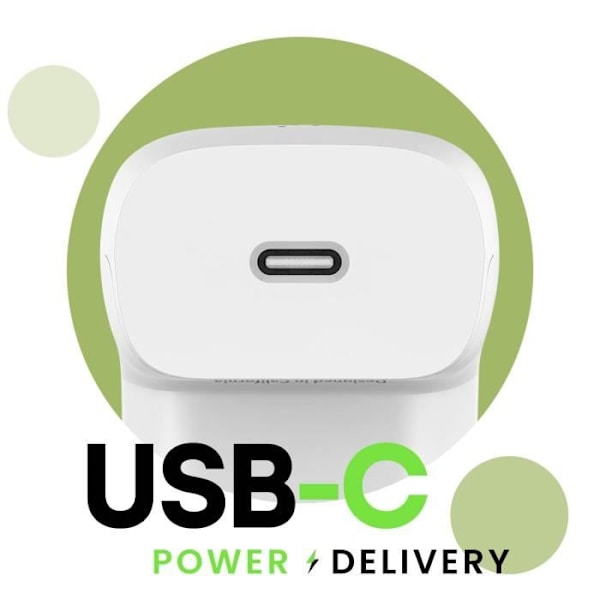 USB C-sektorladdare 20W Power Delivery PPS Platt och kompakt format Belkin White Vit