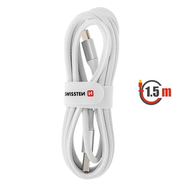 USB-kabel till USB-C Med Flätad Design Anti-knut Swissten Vit Vit