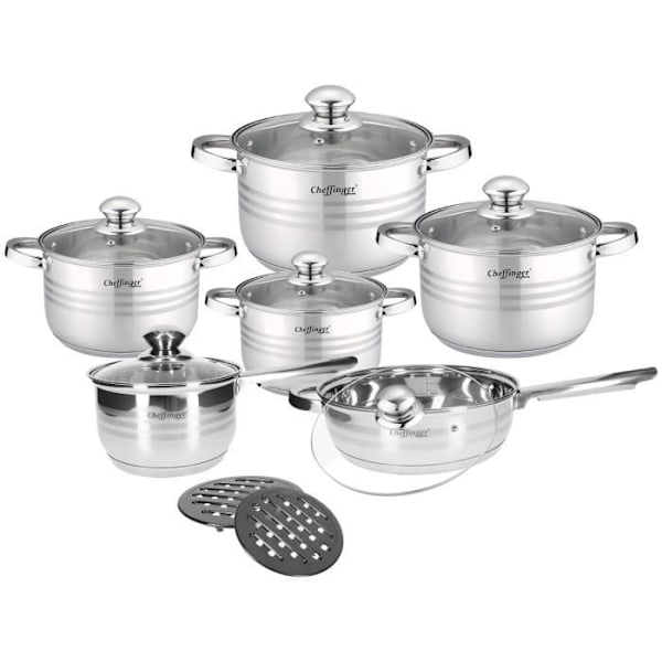 Keittiösetti 4 kattilaa/1 paistinpannu/1 kattila ja 2 kattilaa Cheffinger Silver Grå