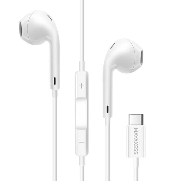 USB-C Trådade Hörlurar med Inbyggd Mikrofon för Pixel 6a Mayaxess Vit Vit