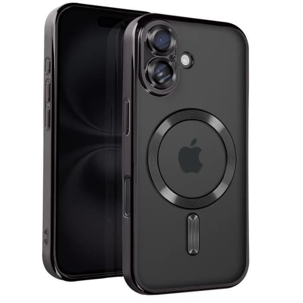 Skal - AVISERA - iPhone 16 Plus - Flexibel Silikongel - Heltäckande Skydd - Svart Kromad Kant Svart