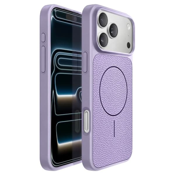 MagSafe-cover til iPhone 17 Pro Max, bi-materiale, stødabsorberende, lilla lædertekstur Violett