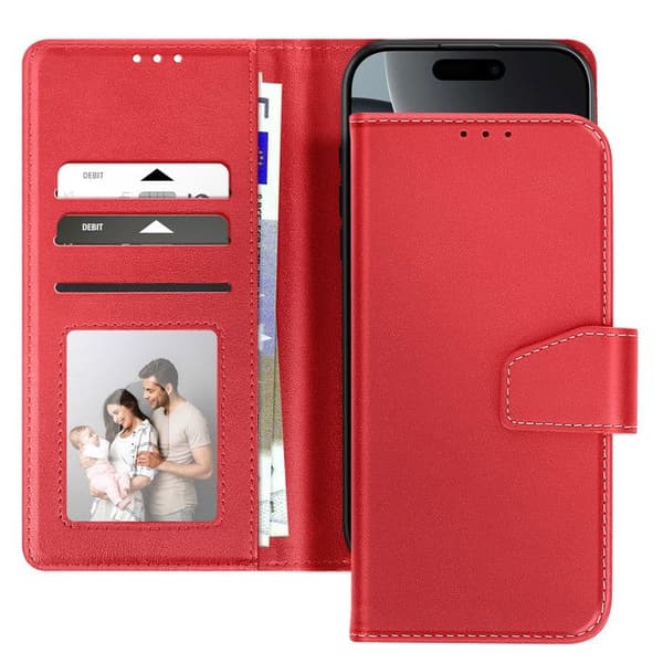 Premium Læder Etui Wallet til iPhone 16 Pro Max med Standerfunktion Rød Röd