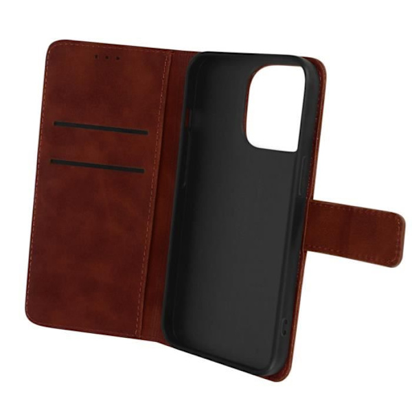 iPhone 14 Pro Folio Wallet Case Video Support Mateffekt Soft Touch brun kastanj