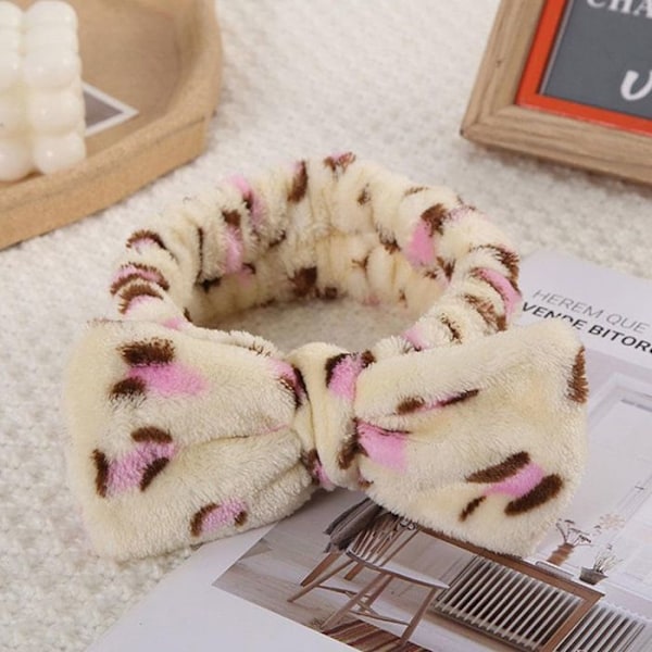 Bandeau Spa til Hår i Plys Leopardprint Beige og Lyserød Beige Beige