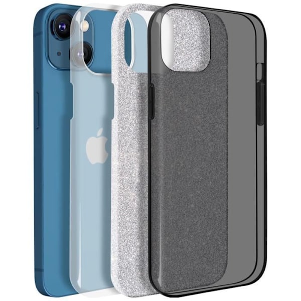 Suojakuori - AVIZAR - iPhone 13 Mini - Puoli-joustava silikoni - Irrotettavat glitterit - Musta Svart