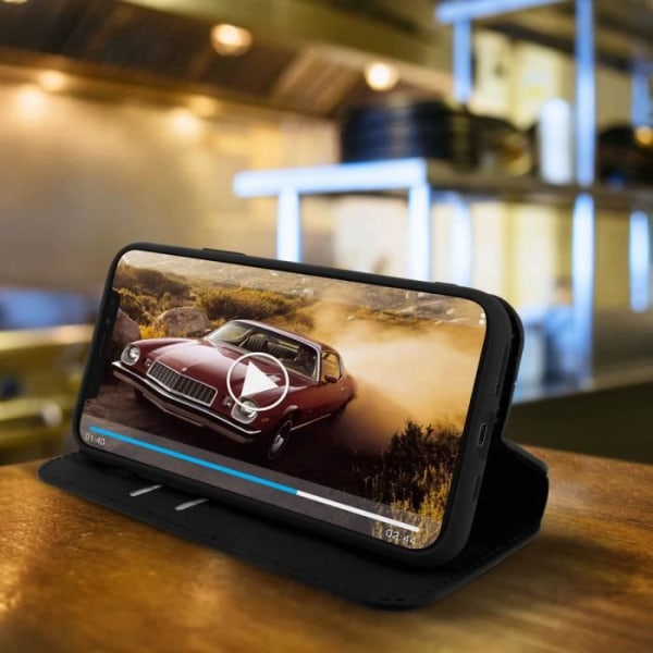 Housse iPhone 11 Pro - AVIZAR - Fodral Folio Plånbok - Ekologiskt Läder Svart - Stödfunktion Svart