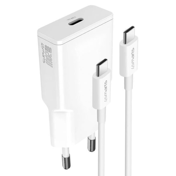 20W GaN USB-C-netoplader Kompakt format + 60W USB-C-kabel 4smarts Hvid