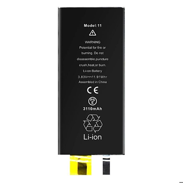 Batteri utan BMS för iPhone 11 Kapacitet 3110mAh Svart