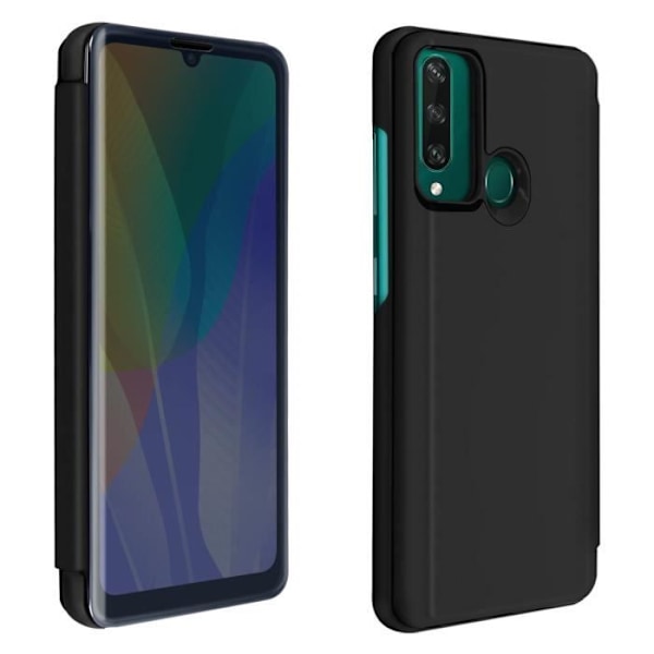 Housse - AVIZAR - Huawei Y6p - Läpinäkyvä - Peili Design - Video Tuki Svart