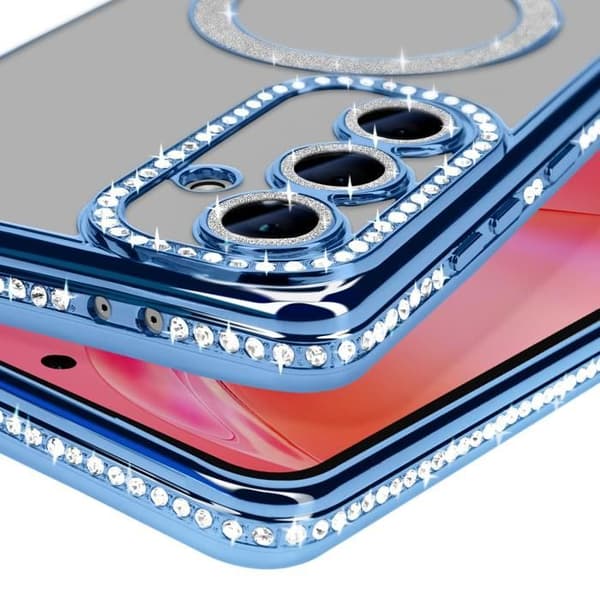 Case - Samsung - Galaxy S24 FE - Diamant - Strass - MagSafe - Ljusblå Blå