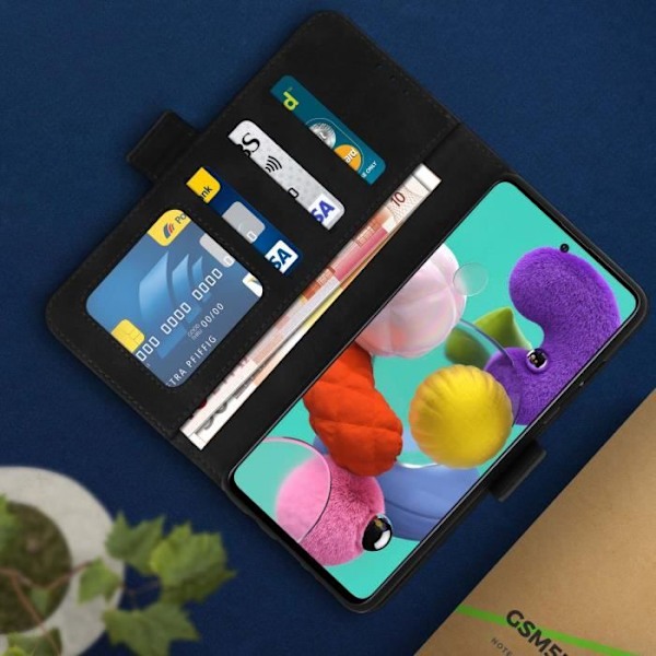 Kotelo Samsung Galaxy A51 - AVIZAR - Folio-kotelo - Geelimäinen silikoni - Musta - Tuki-toiminto Svart