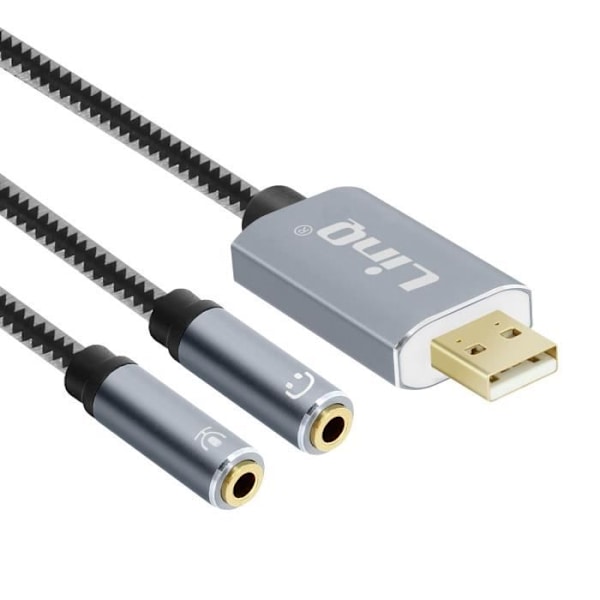 Audio-adapter - LinQ - U3532 - USB til 2 Jack 3.5mm - Samtidig brug - Grå